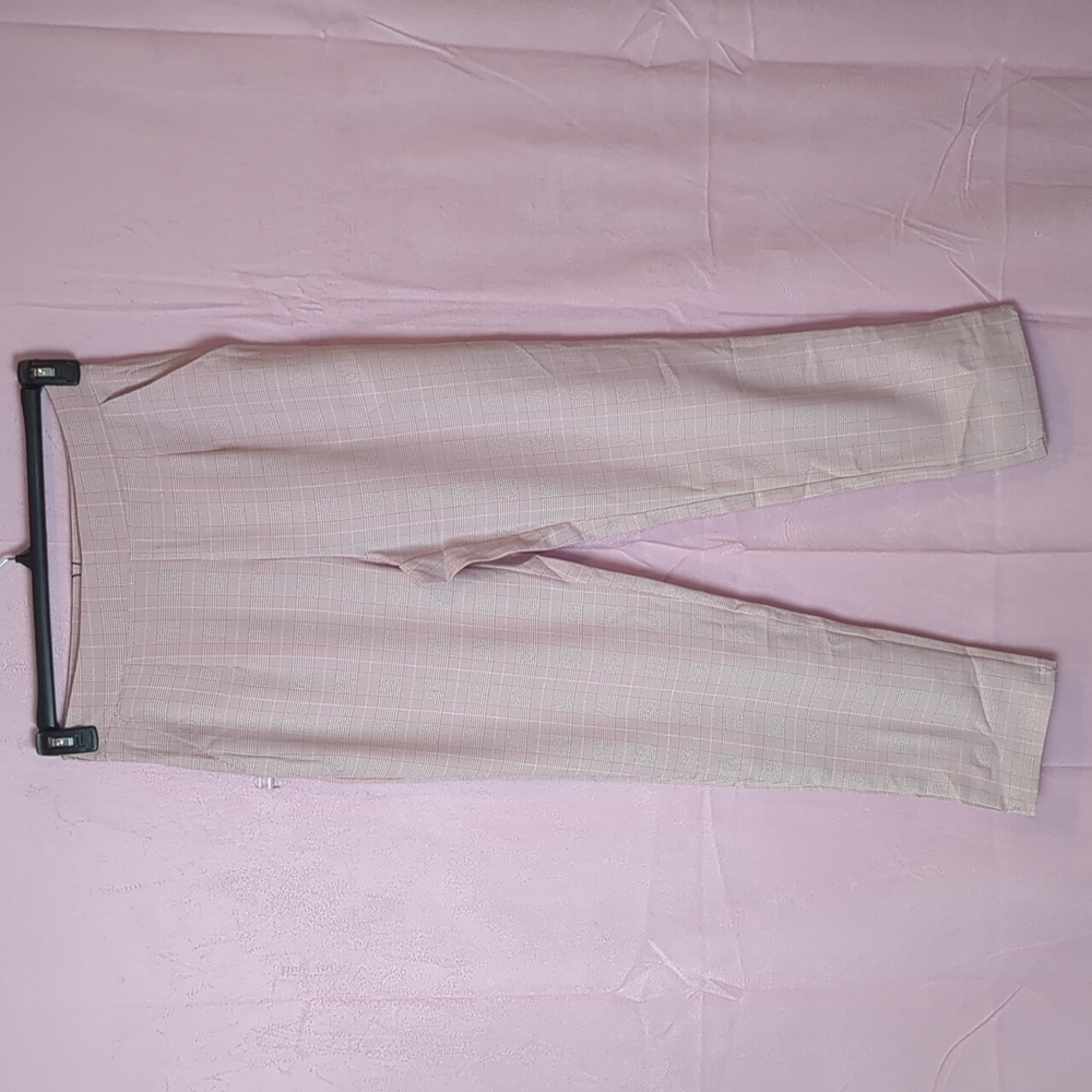 Nasty Gal In Check High Waisted Tapered Trouser Pants in Blush Pink and White